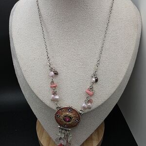 Chic Pink and Silver Beaded Necklace (1586)